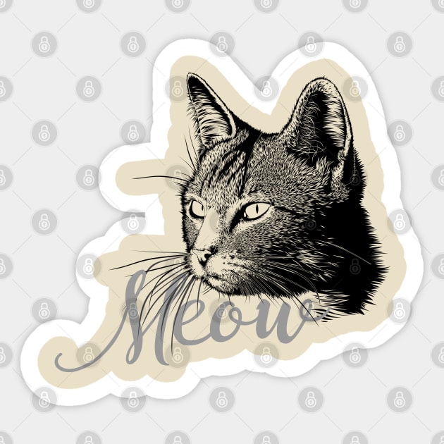 Beautiful and cute CAT HEAD with the word MEOW Sticker by EDDArt